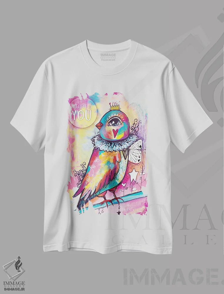 تیشرت سفید طرح دار – تیشرت انگیزشی ,به تو ایمان دارم اثر تامارا لاپورت فروشگاه ایماژ