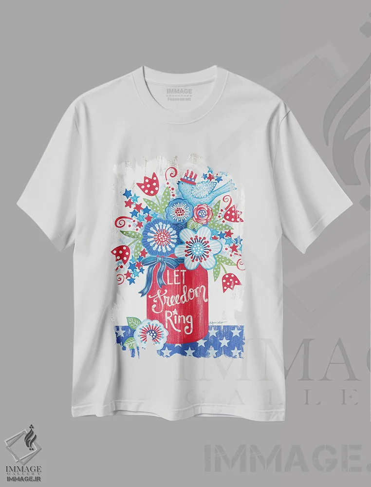 تیشرت سفید طرح دار – تیشرت هنری ,بگذار آزادی طنین انداز شود اثر آنی لاپوینت فروشگاه ایماژ