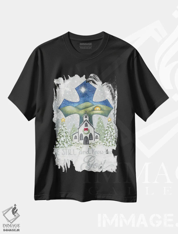 تیشرت مشکی طرح دار – تیشرت کریسمس ,صلیب کریسمس اثر آنی لاپوینت فروشگاه ایماژ