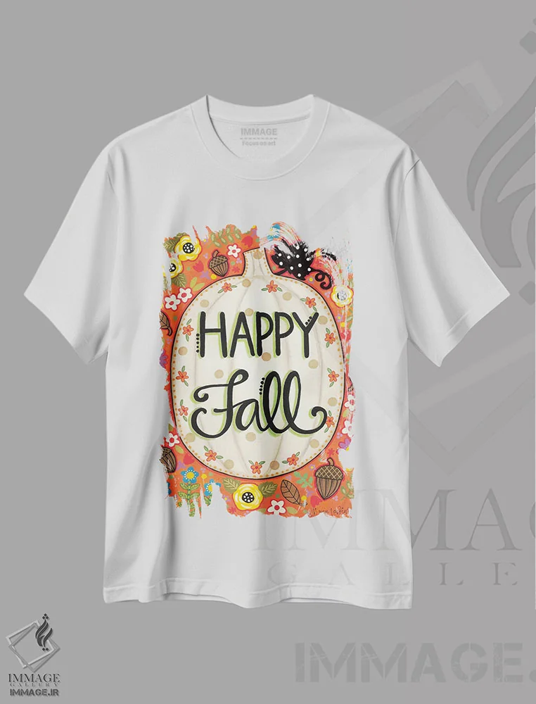 تیشرت سفید طرح دار – تیشرت پاییزی ,کدوی خوشحال پاییزی اثر آنی لاپوینت فروشگاه ایماژ