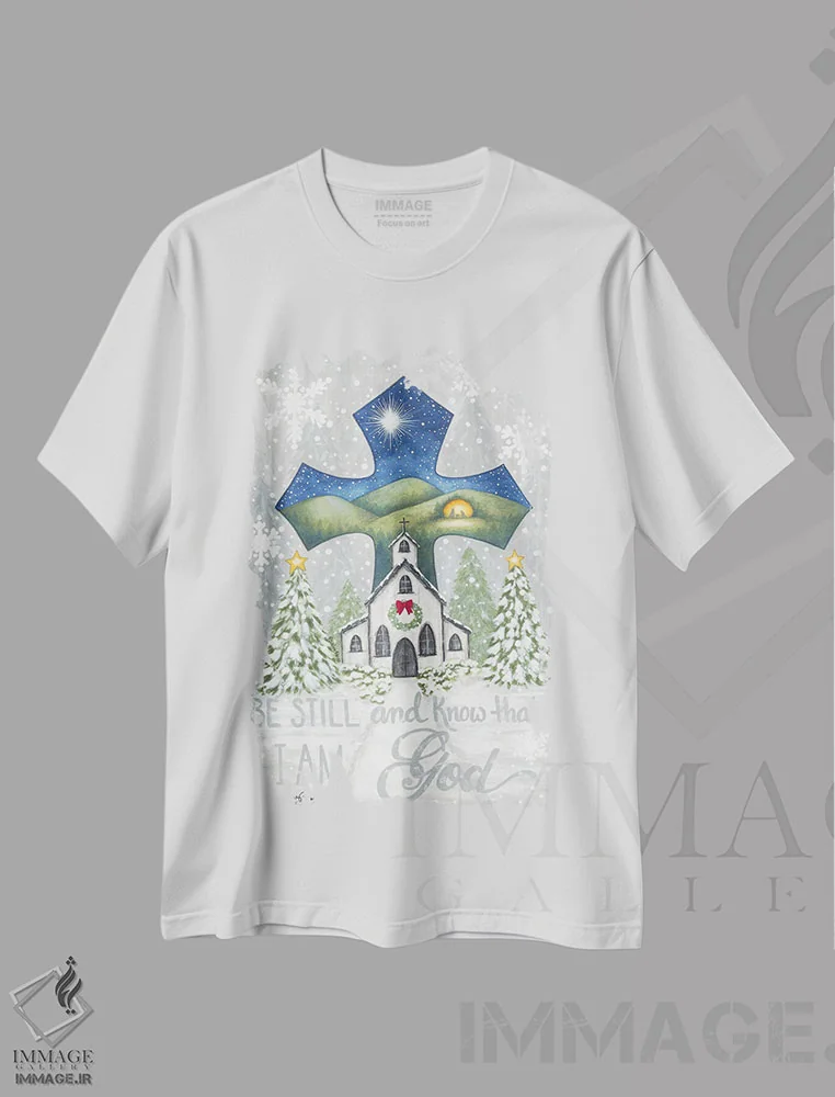 تیشرت سفید طرح دار – تیشرت کریسمس ,صلیب کریسمس اثر آنی لاپوینت immage.ir