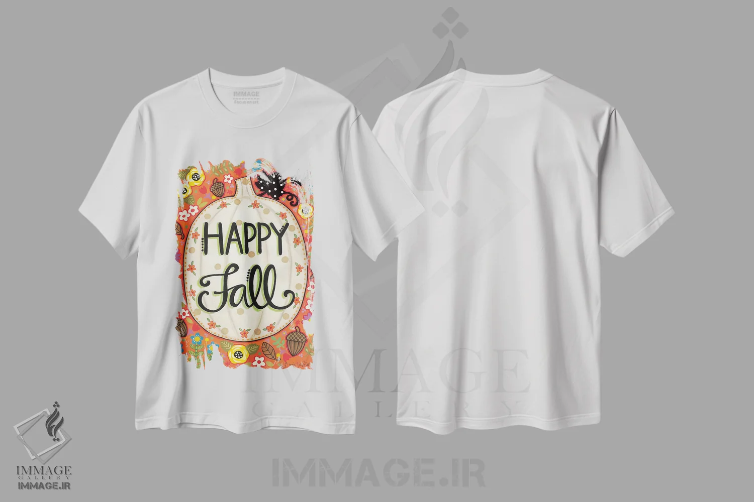 تیشرت سفید طرح دار – تیشرت پاییزی ,کدوی خوشحال پاییزی اثر آنی لاپوینت فروشگاه ایماژ