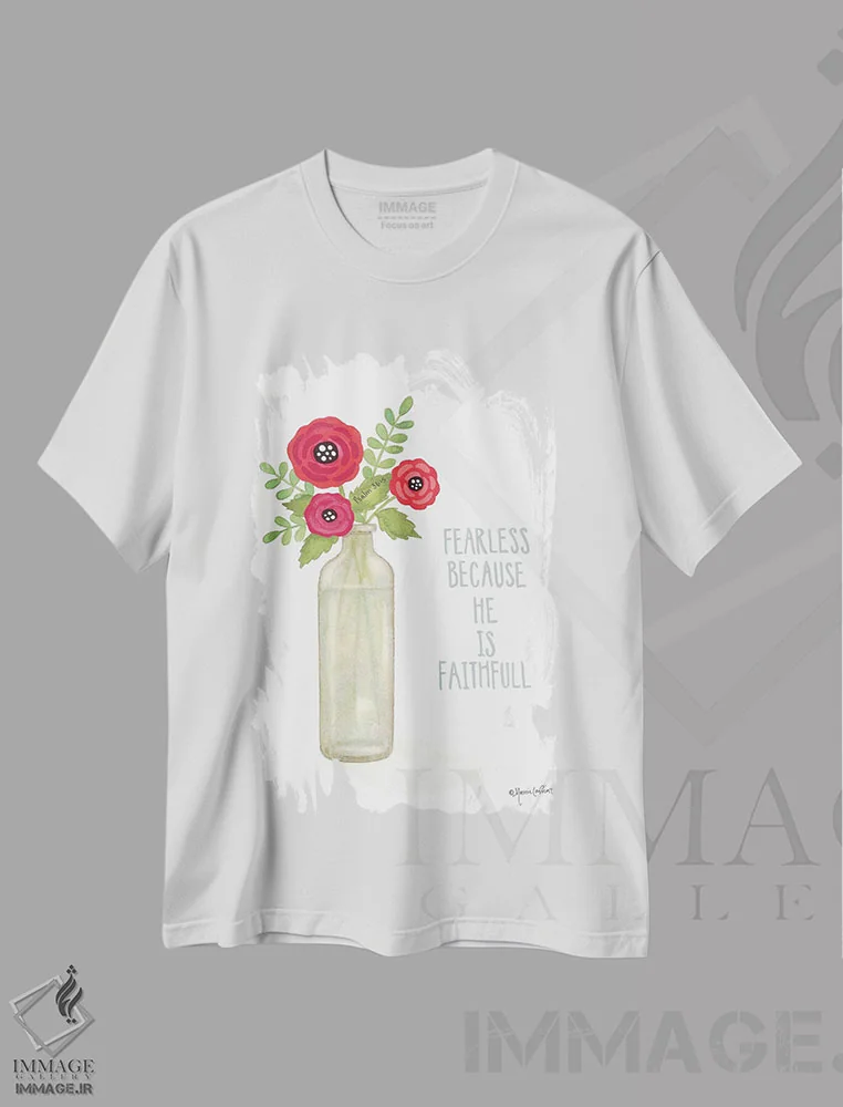 تیشرت سفید طرح دار – تیشرت هنری ,شکوفه های قرمز اثر آنی لاپوینت immage.ir