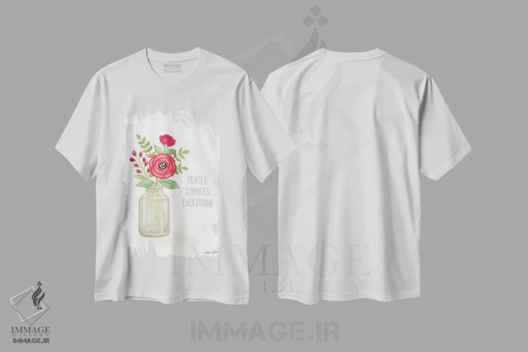 تیشرت سفید طرح دار – تیشرت الهام بخش ,شکوفه های قرمز اثر آنی لاپوینت فروشگاه ایماژ