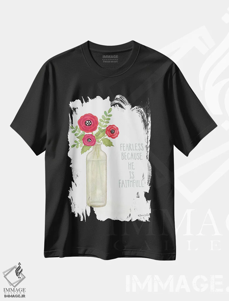 تیشرت مشکی طرح دار – تیشرت هنری ,شکوفه های قرمز اثر آنی لاپوینت فروشگاه ایماژ