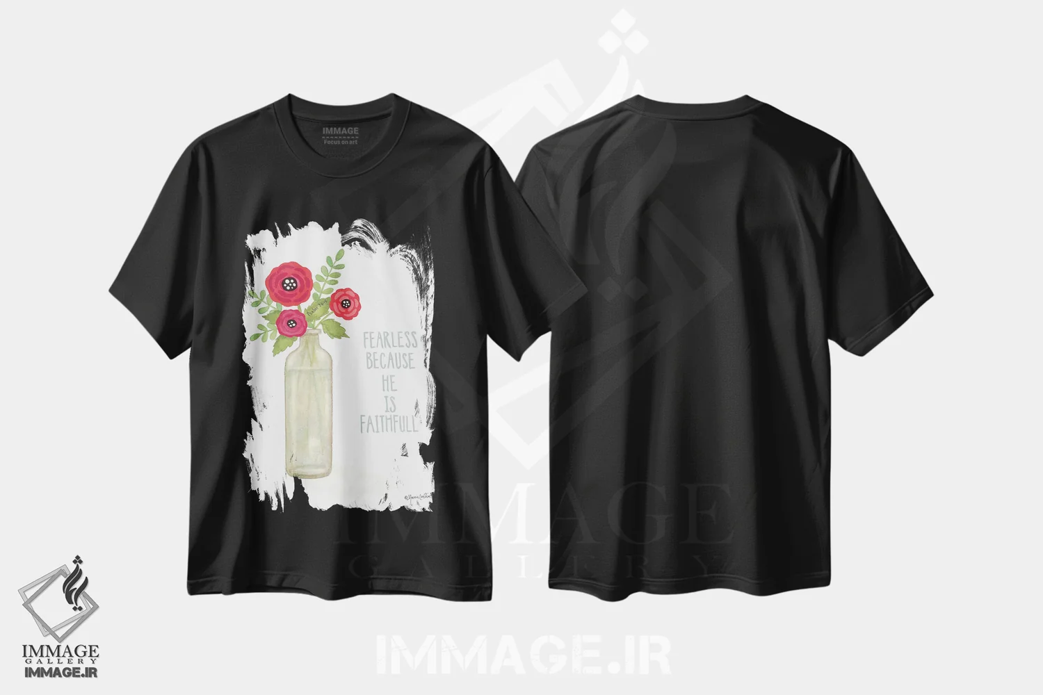 تیشرت مشکی طرح دار – تیشرت هنری ,شکوفه های قرمز اثر آنی لاپوینت فروشگاه ایماژ