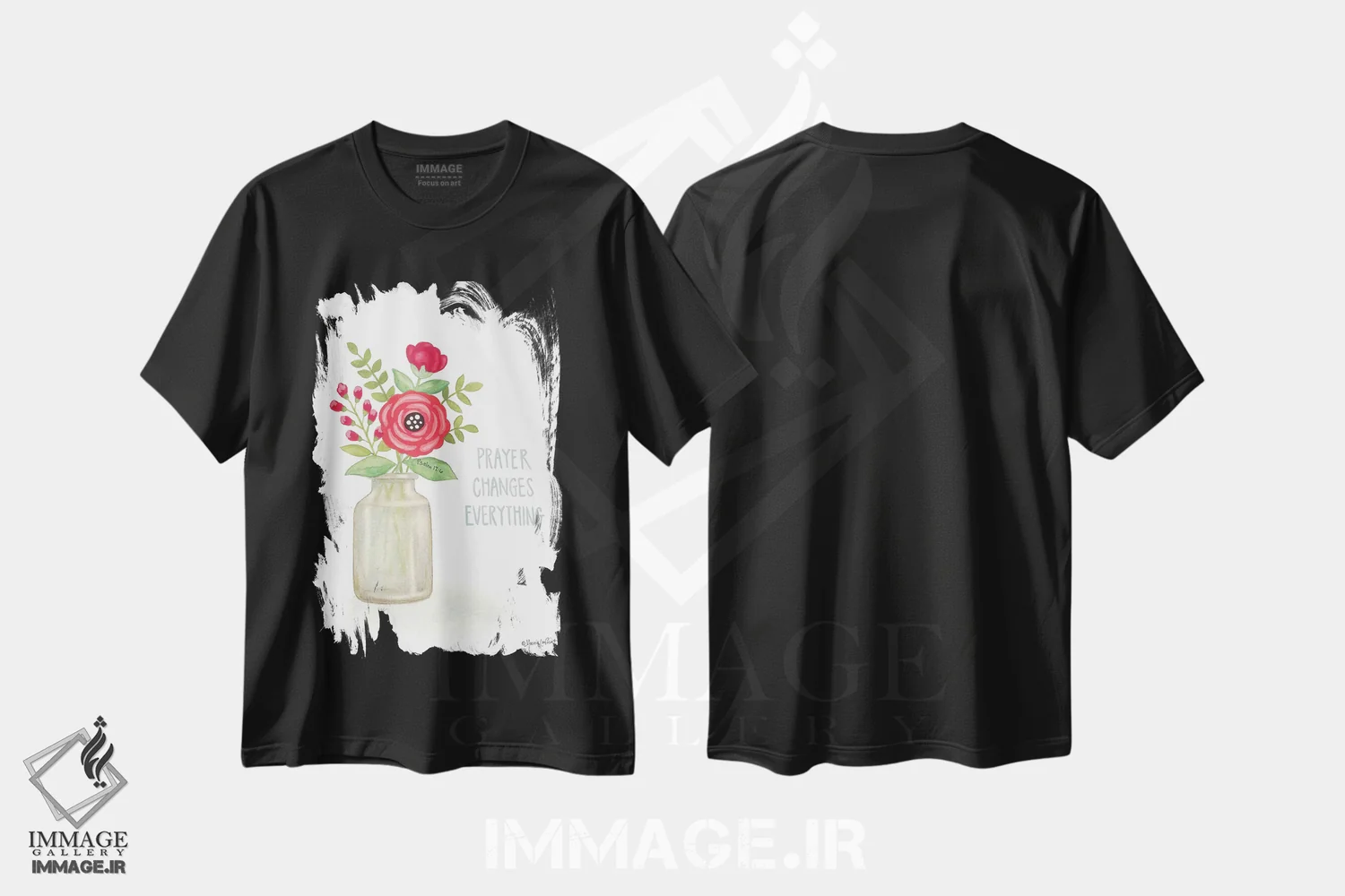 تیشرت مشکی طرح دار – تیشرت الهام بخش ,شکوفه های قرمز اثر آنی لاپوینت immage.ir