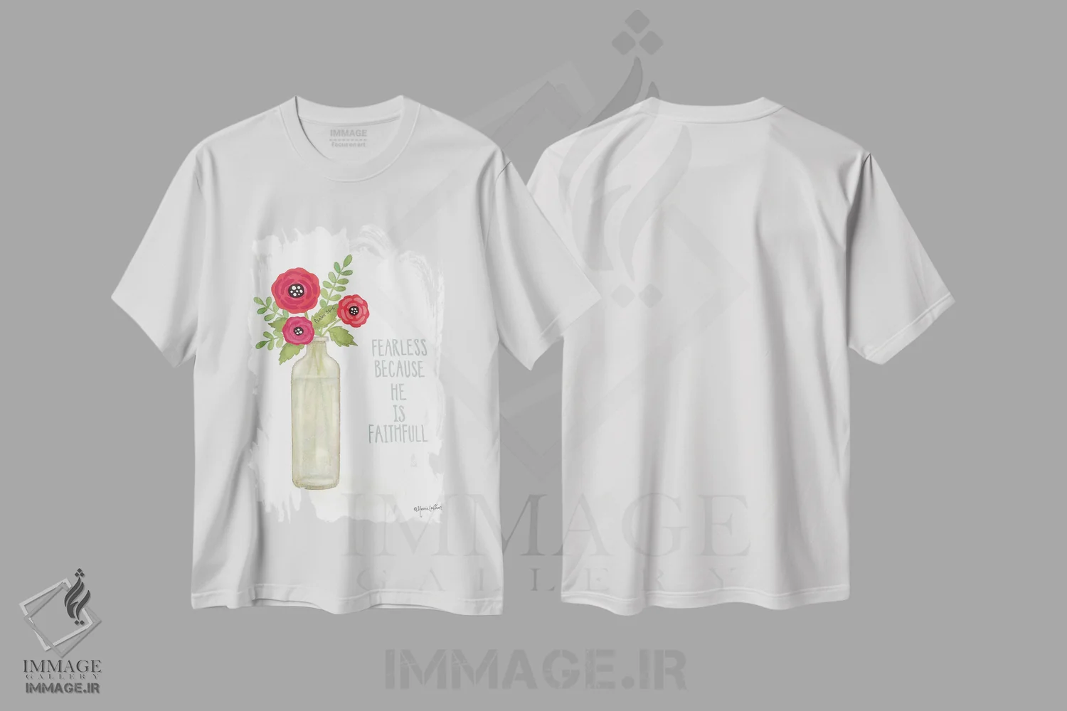 تیشرت سفید طرح دار – تیشرت هنری ,شکوفه های قرمز اثر آنی لاپوینت immage.ir