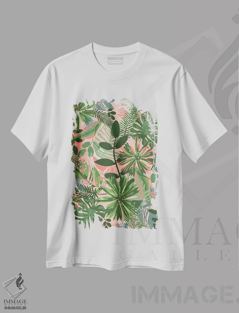 تیشرت سفید طرح دار – تیشرت طبیعت ,جنگل گیاهی اثر لیزا پری immage.ir