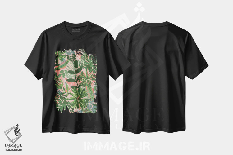 تیشرت مشکی طرح دار – تیشرت طبیعت ,جنگل گیاهی اثر لیزا پری فروشگاه ایماژ
