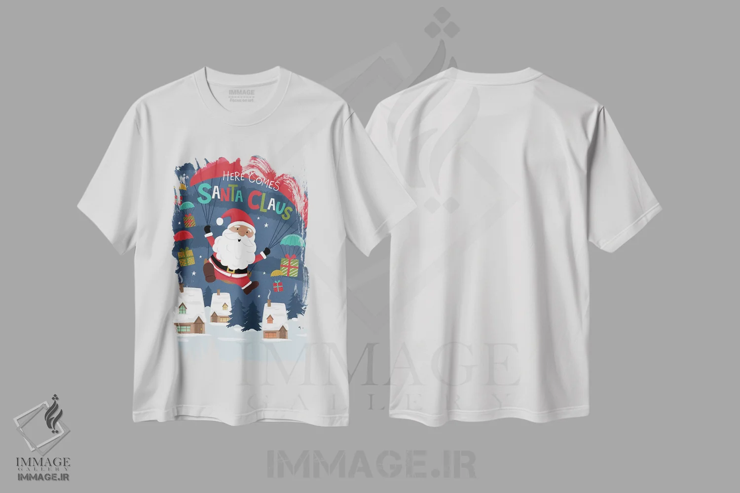 تیشرت سفید طرح دار – تیشرت فانتزی ,بابا نوئل آمد اثر لیزا پری فروشگاه ایماژ