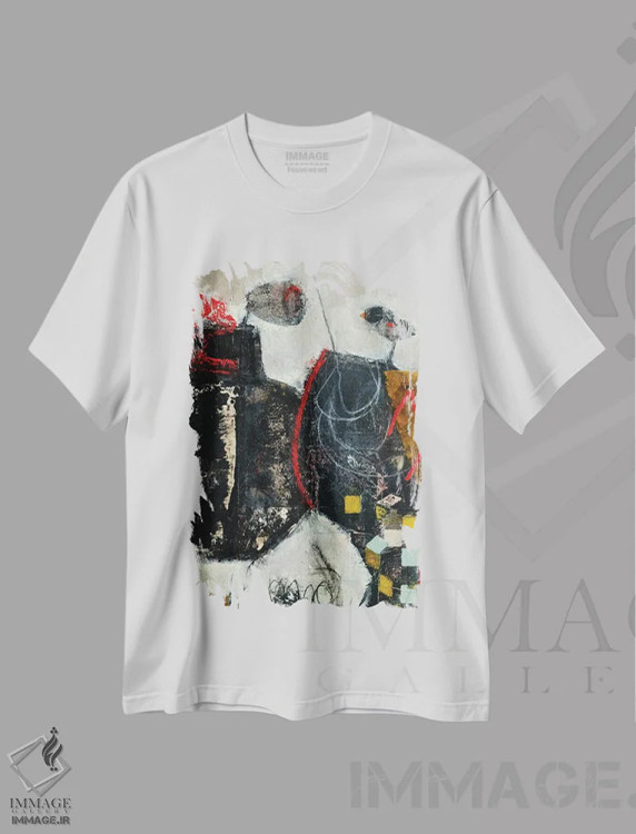 تیشرت سفید طرح دار – تیشرت انتزاعی هندسی ,رقص آهسته اثر آندریا لوپز فروشگاه ایماژ