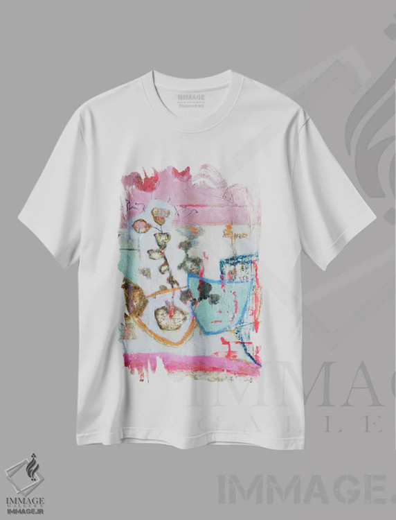 تیشرت سفید طرح دار – تیشرت گلدار ,طبیعت بی جان صورتی اثر آندریا لوپز immage.ir