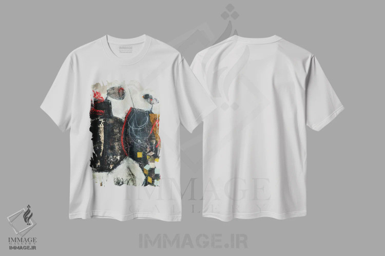 تیشرت سفید طرح دار – تیشرت انتزاعی هندسی ,رقص آهسته اثر آندریا لوپز فروشگاه ایماژ