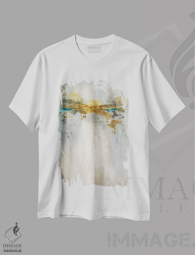 تیشرت سفید طرح دار – تیشرت انتزاعی ,بازتاب در حال طلوع اثر لیا ری immage.ir