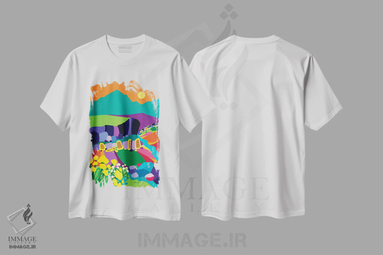 تیشرت سفید طرح دار – تیشرت انتزاعی ,آن سوی رنگین کمان اثر لیندا راوچ immage.ir