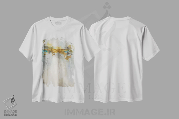 تیشرت سفید طرح دار – تیشرت انتزاعی ,بازتاب در حال طلوع اثر لیا ری immage.ir