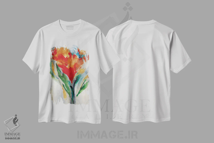 تیشرت سفید طرح دار – تیشرت طبیعت ,دسته گل گل های وحشی اثر لیا ری فروشگاه ایماژ