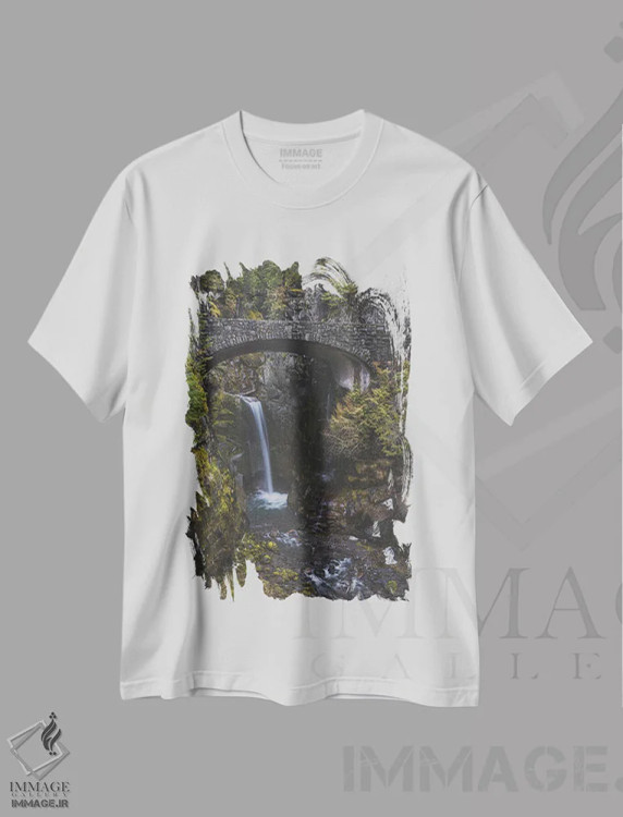 تیشرت سفید طرح دار – تیشرت منظره ,آبشار کریستین اثر لوئیس راث immage.ir