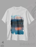 تیشرت سفید طرح دار – تیشرت منظره ,غروب رینییر بر دریاچه صاف اثر لوئیس راث فروشگاه ایماژ