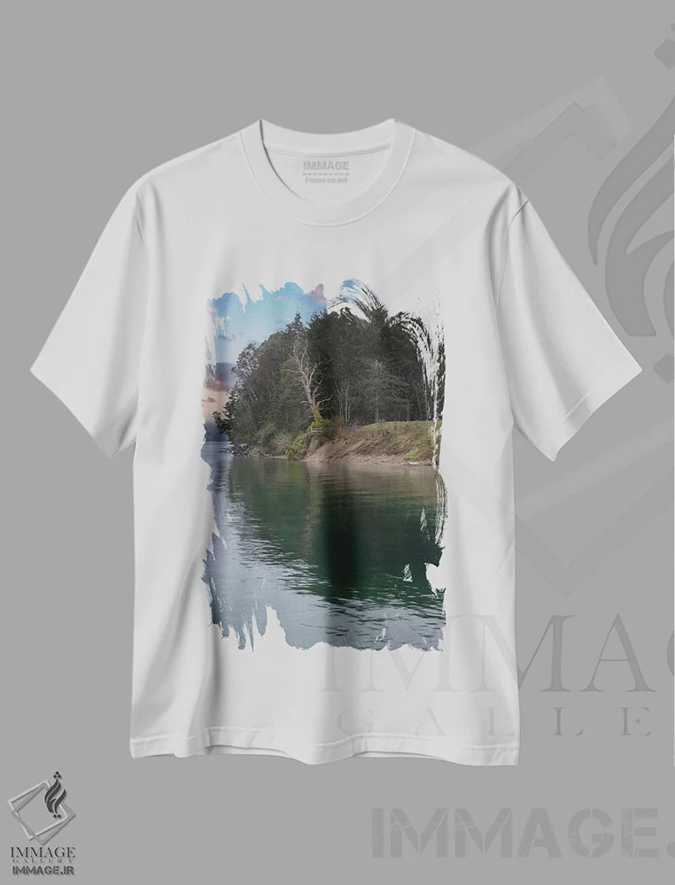تیشرت سفید طرح دار – تیشرت منظره ,ورطه سبز اثر لوئیس راث فروشگاه ایماژ