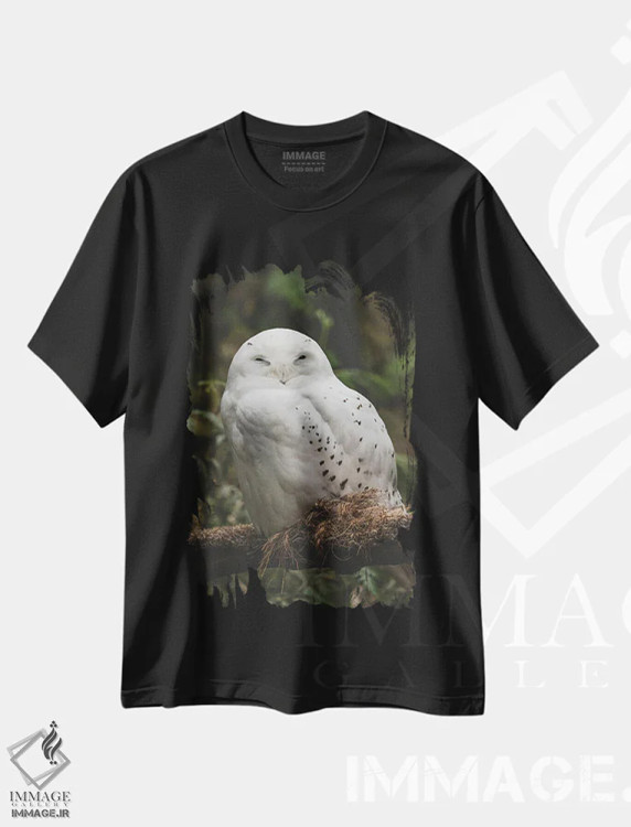 تیشرت مشکی طرح دار – تیشرت حیوانات ,جغد انباری برفی اثر لوئیس راث فروشگاه ایماژ