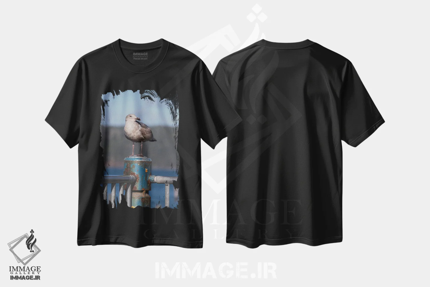 تیشرت مشکی طرح دار – تیشرت دریایی ,پرتره مرغ دریایی اثر لوئیس راث immage.ir