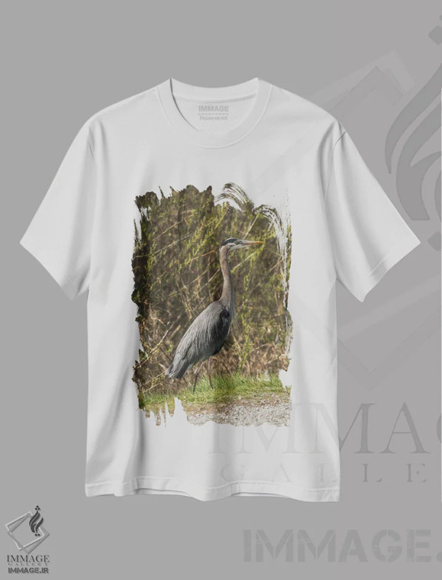تیشرت سفید طرح دار – تیشرت حیوانات ,ژست حواصیل آبی بزرگ اثر لوئیس راث فروشگاه ایماژ