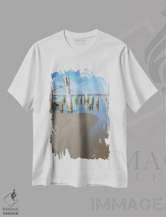 تیشرت سفید طرح دار – تیشرت طبیعت ,خطوط دار اثر لوئیس راث فروشگاه ایماژ