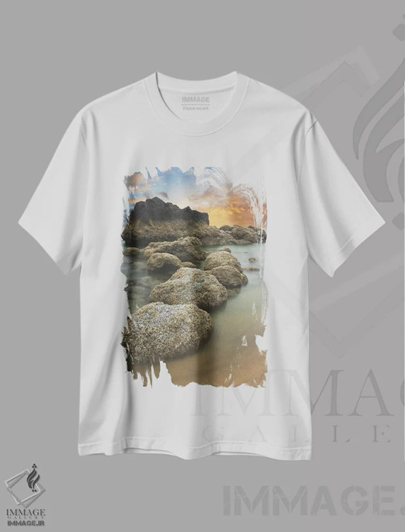 تیشرت سفید طرح دار – تیشرت منظره ,تشکیلات سنگی پیشاتاریخی اثر لوئیس راث فروشگاه ایماژ