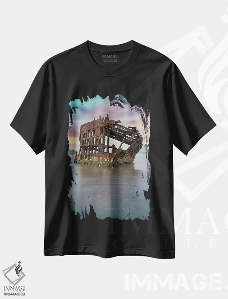 تیشرت مشکی طرح دار – تیشرت طبیعت ,لاشه کشتی رنگین کمانی اثر لوئیس راث فروشگاه ایماژ