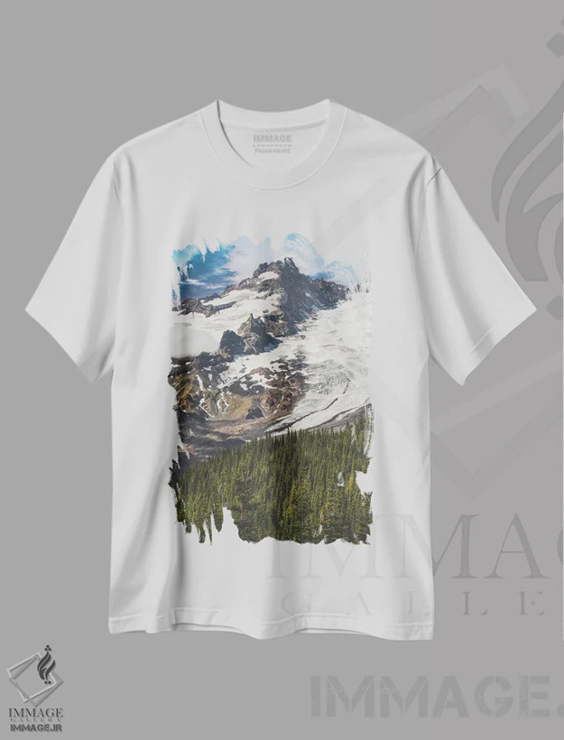 تیشرت سفید طرح دار – تیشرت طبیعت ,قله های رینیه اثر لوئیس راث فروشگاه ایماژ