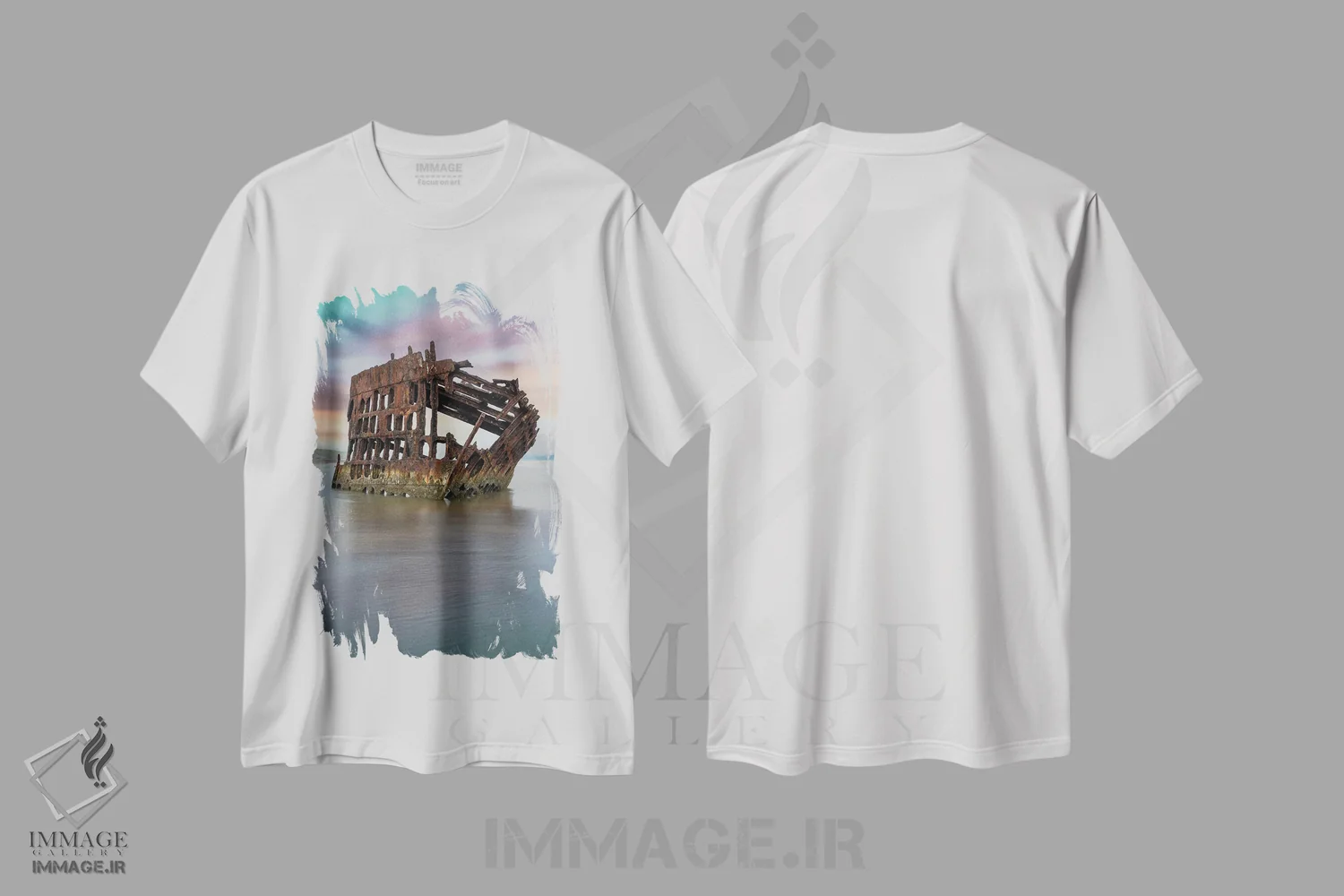 تیشرت سفید طرح دار – تیشرت طبیعت ,لاشه کشتی رنگین کمانی اثر لوئیس راث immage.ir