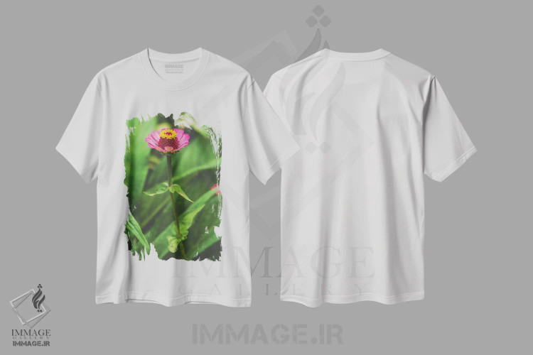 تیشرت سفید طرح دار – تیشرت گلدار ,گل صورتی اثر لوئیس راث immage.ir