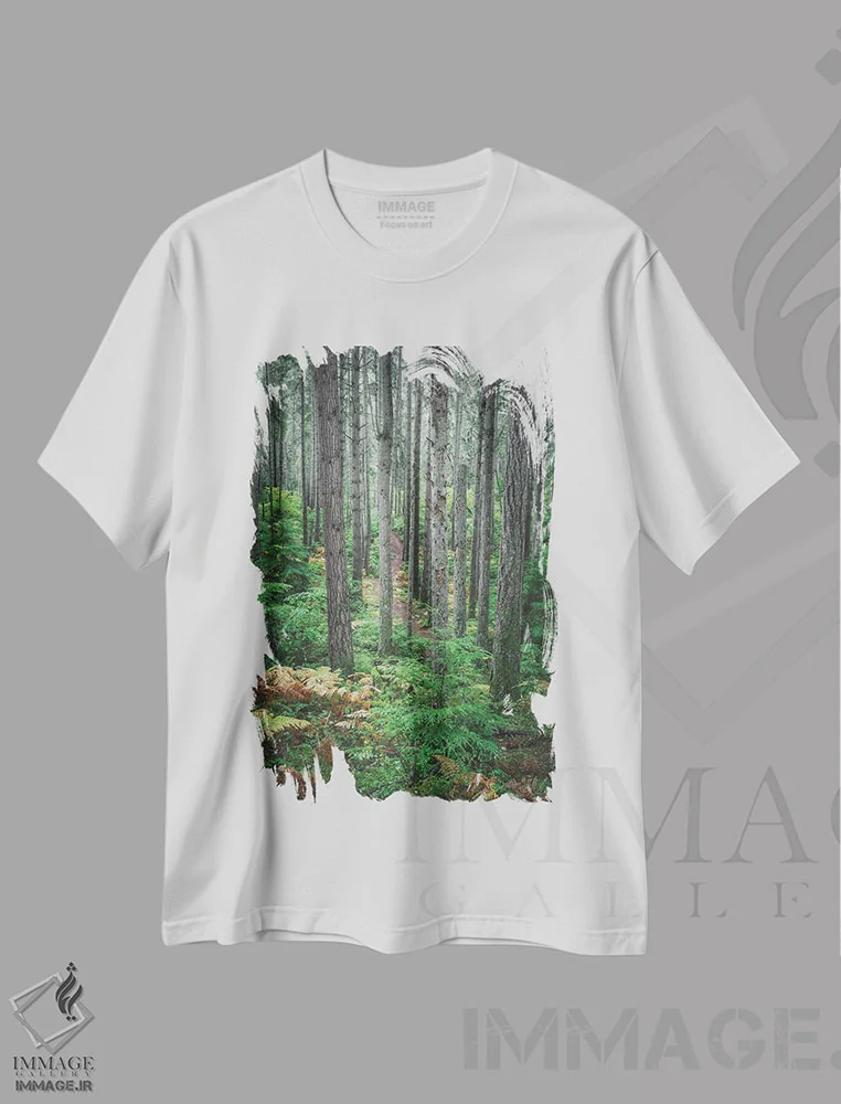 تیشرت سفید طرح دار – تیشرت جنگل ,رشد بلندبالا اثر لوئیس راث فروشگاه ایماژ