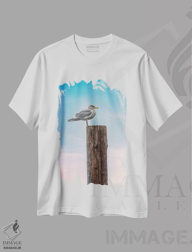 تیشرت سفید طرح دار – تیشرت طبیعت ,نگهبانی مرغ دریایی اثر لوئیس راث فروشگاه ایماژ