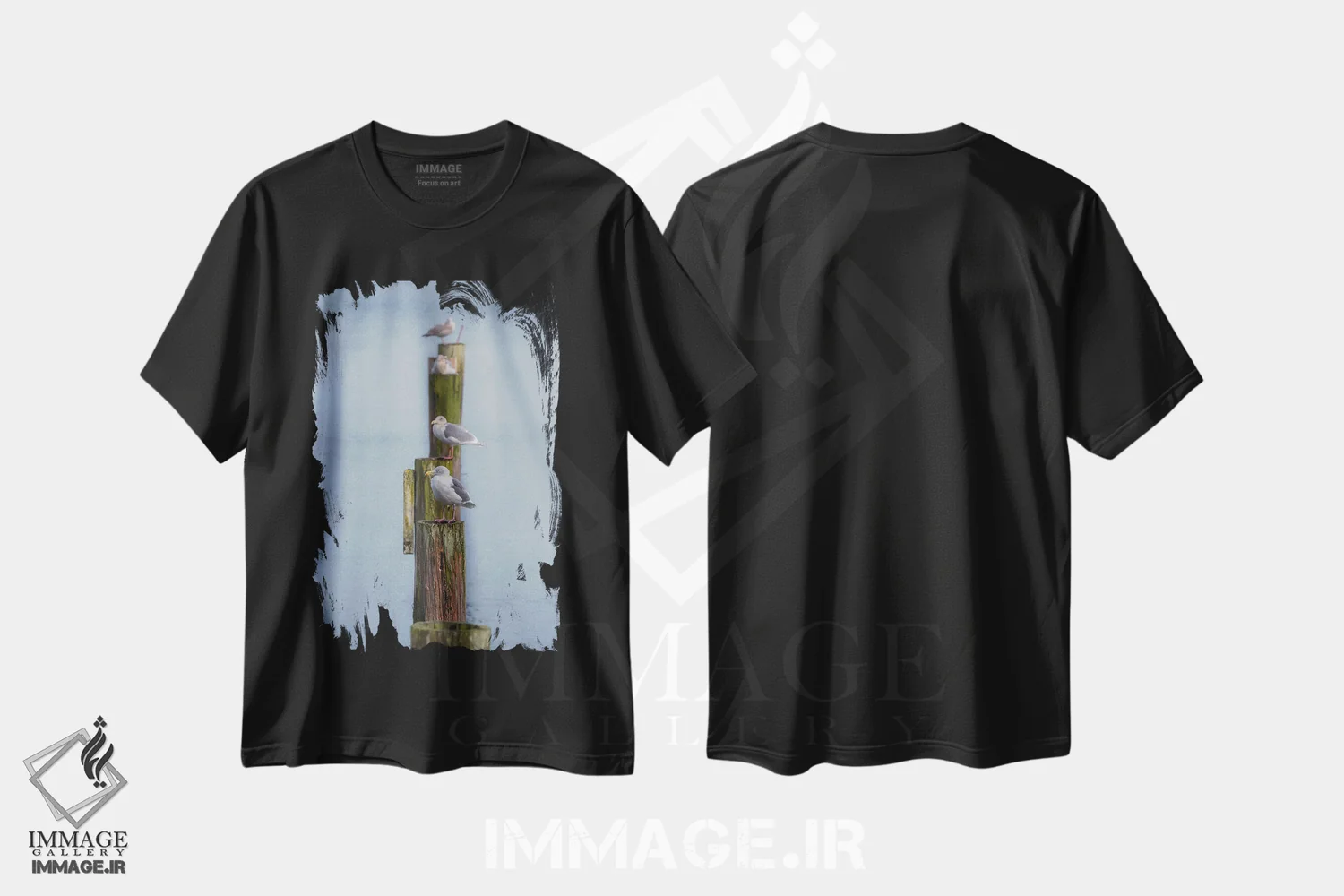 تیشرت مشکی طرح دار – تیشرت پرنده ,مرغ های دریایی صف کشیده اثر لوئیس راث immage.ir