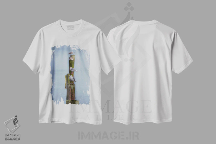 تیشرت سفید طرح دار – تیشرت پرنده ,مرغ های دریایی صف کشیده اثر لوئیس راث فروشگاه ایماژ