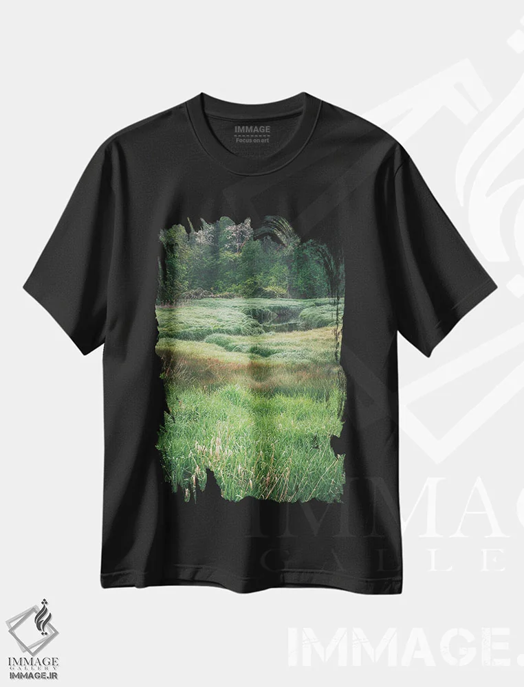 تیشرت مشکی طرح دار – تیشرت طبیعت ,نهر اسرارآمیز اثر لوئیس راث immage.ir