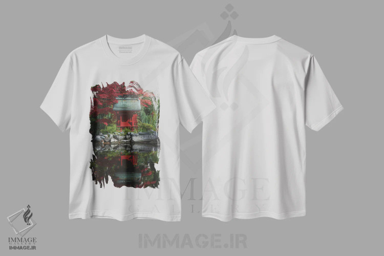 تیشرت سفید طرح دار – تیشرت منظره دریاچه ,در نور اثر لوئیس راث immage.ir