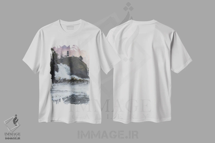 تیشرت سفید طرح دار – تیشرت طبیعت ,بر روی آب ها اثر لوئیس راث فروشگاه ایماژ