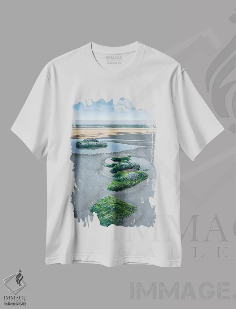 تیشرت سفید طرح دار – تیشرت طبیعت ,آغوش جلبک ها اثر لوئیس راث فروشگاه ایماژ