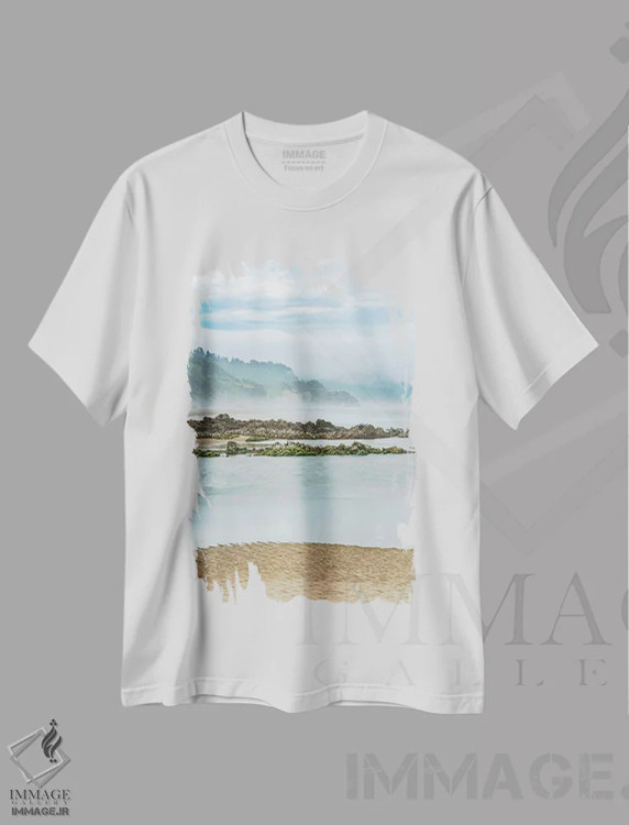 تیشرت سفید طرح دار – تیشرت منظره ,ساحل آرکادیا اثر لوئیس راث فروشگاه ایماژ