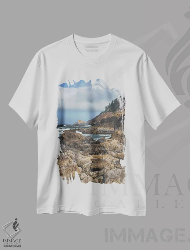 تیشرت سفید طرح دار – تیشرت منظره ,افق صخره ای و ناهموار اثر لوئیس راث فروشگاه ایماژ