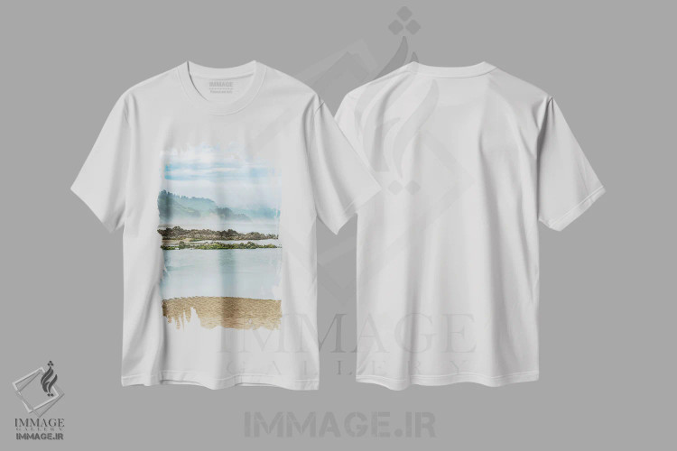 تیشرت سفید طرح دار – تیشرت منظره ,ساحل آرکادیا اثر لوئیس راث فروشگاه ایماژ
