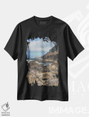 تیشرت مشکی طرح دار – تیشرت منظره ,افق صخره ای و ناهموار اثر لوئیس راث immage.ir