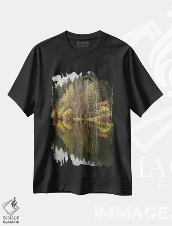 تیشرت مشکی طرح دار – تیشرت طبیعت ,بازتاب پاییز اثر لوئیس راث فروشگاه ایماژ