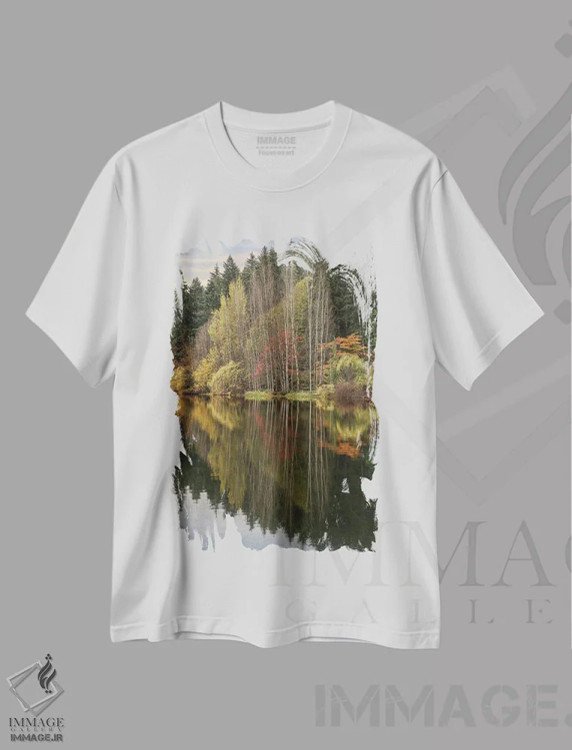 تیشرت سفید طرح دار – تیشرت طبیعت ,بازتاب پاییز اثر لوئیس راث immage.ir