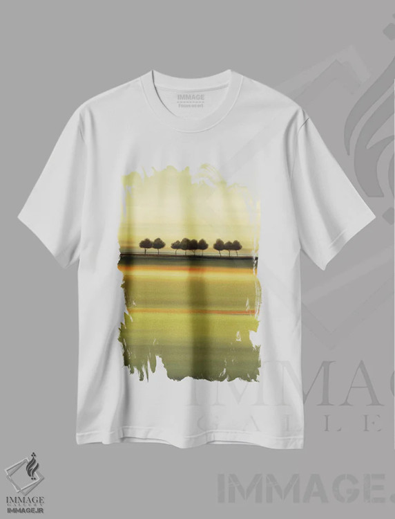 تیشرت سفید طرح دار – تیشرت طبیعت ,حالات درختان اثر لیزا ریجرز immage.ir