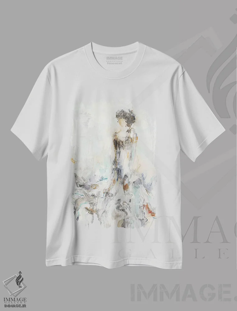 تیشرت سفید طرح دار – تیشرت پرتره ,انعکاس رمانتیک اثر لیزا ریجرز immage.ir